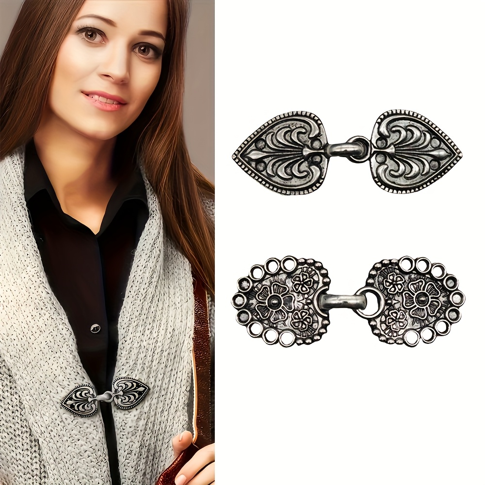 Image of 2 Set Of Vintage Swirl Sweater Clips, Vintage Shawl Clips, Cardigan Collar Buckles, Shawl Buckles, Shirt Clips For Daily Use