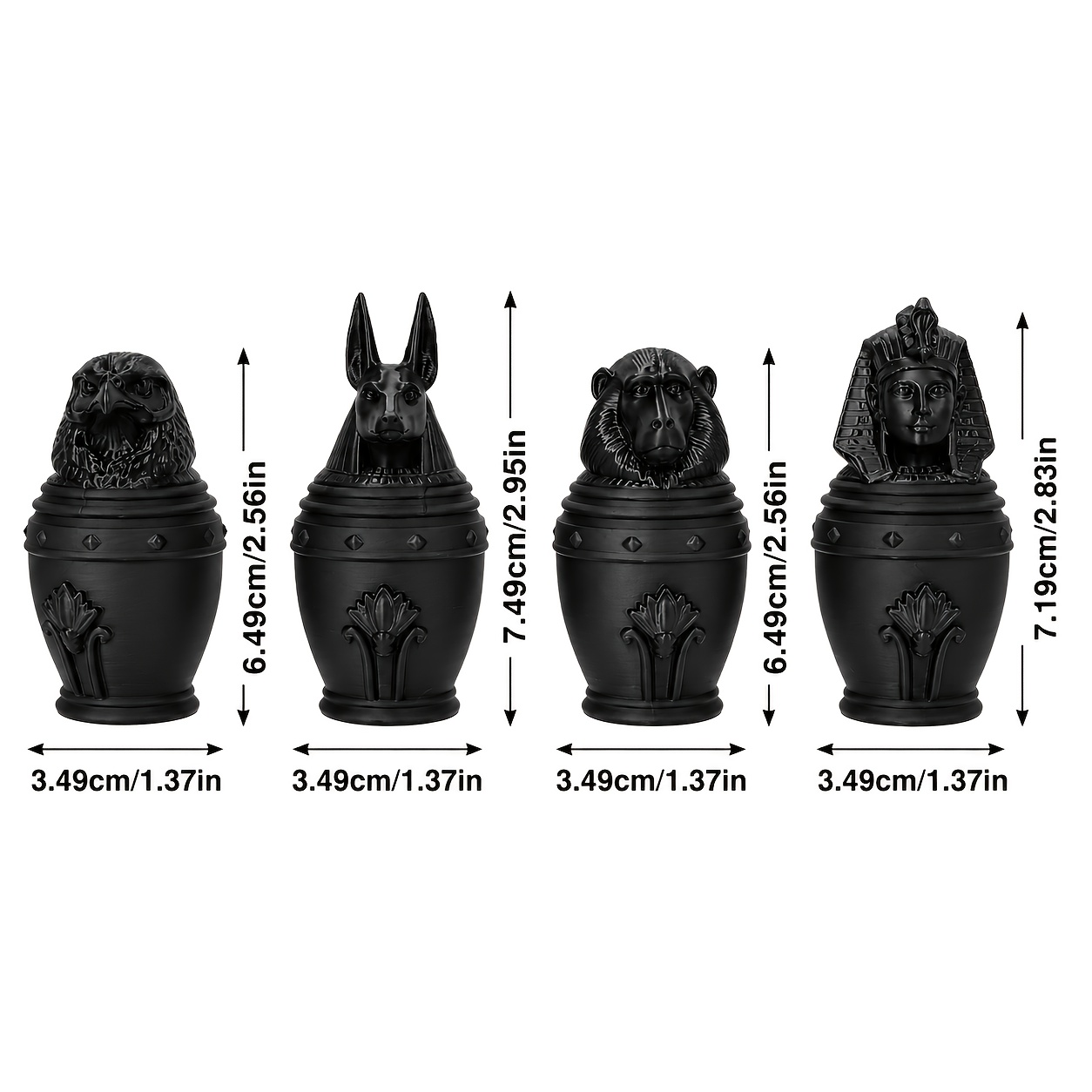 TEMU 4pcs, Sculpture de Set des Quatre Canopiques Égyptiens , Matériau Plastique, Poupée , Décoration de Sculpture de Bureau, de Bureau à Domicile,