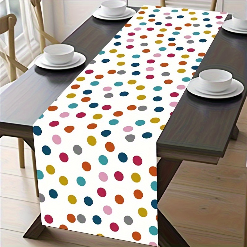 

Vibrant Polka Dot Table Runner - Modern Polyester Decor For Kitchen & Dining, Parties