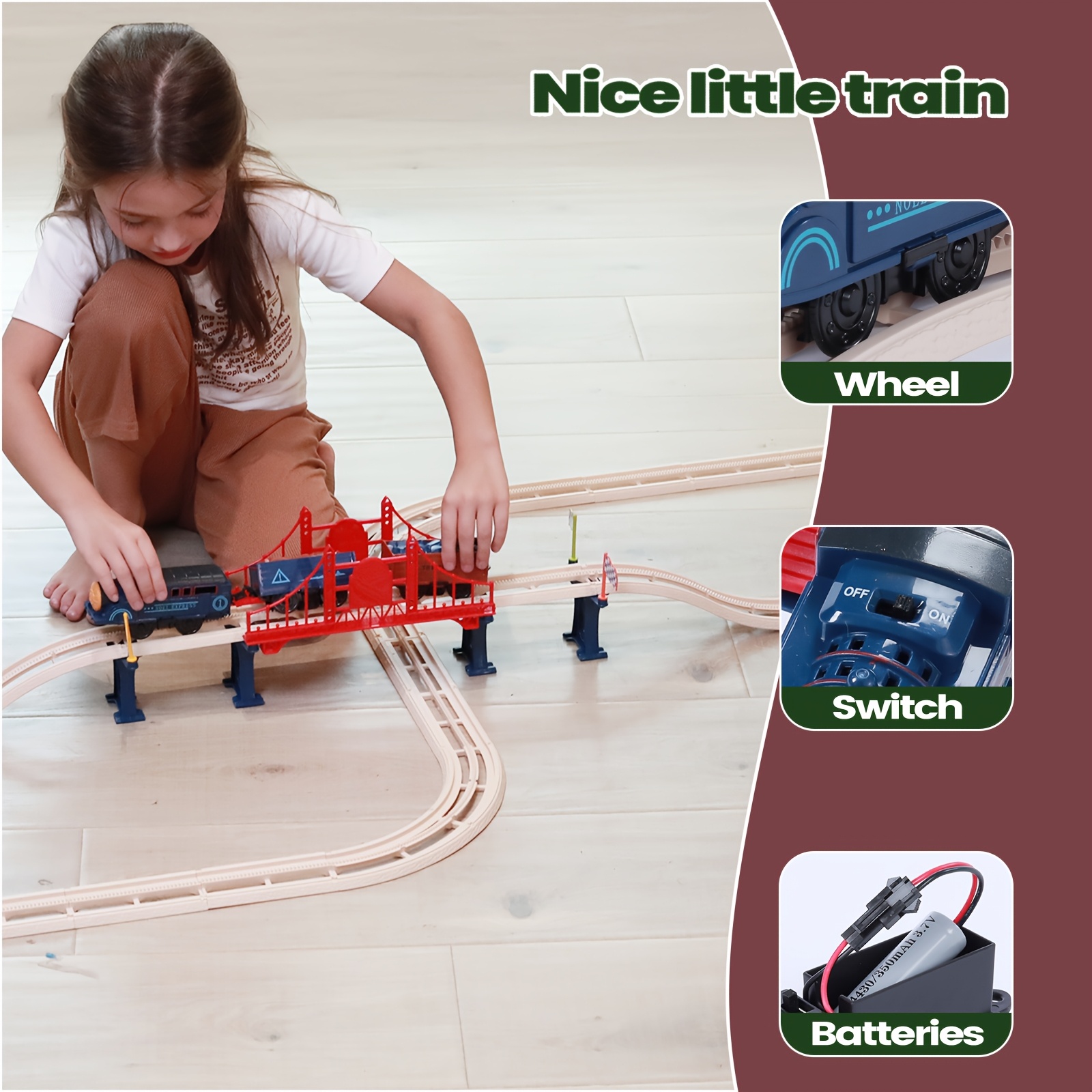 Vintage Electric Train Set, Interactive Variable DIY Track Toys for Kids, Rechargeable with Lights And Sounds, Contains Train, Track, Bridge, for Ages 3+, Creative Birthday Gift, Kids' Day Gift