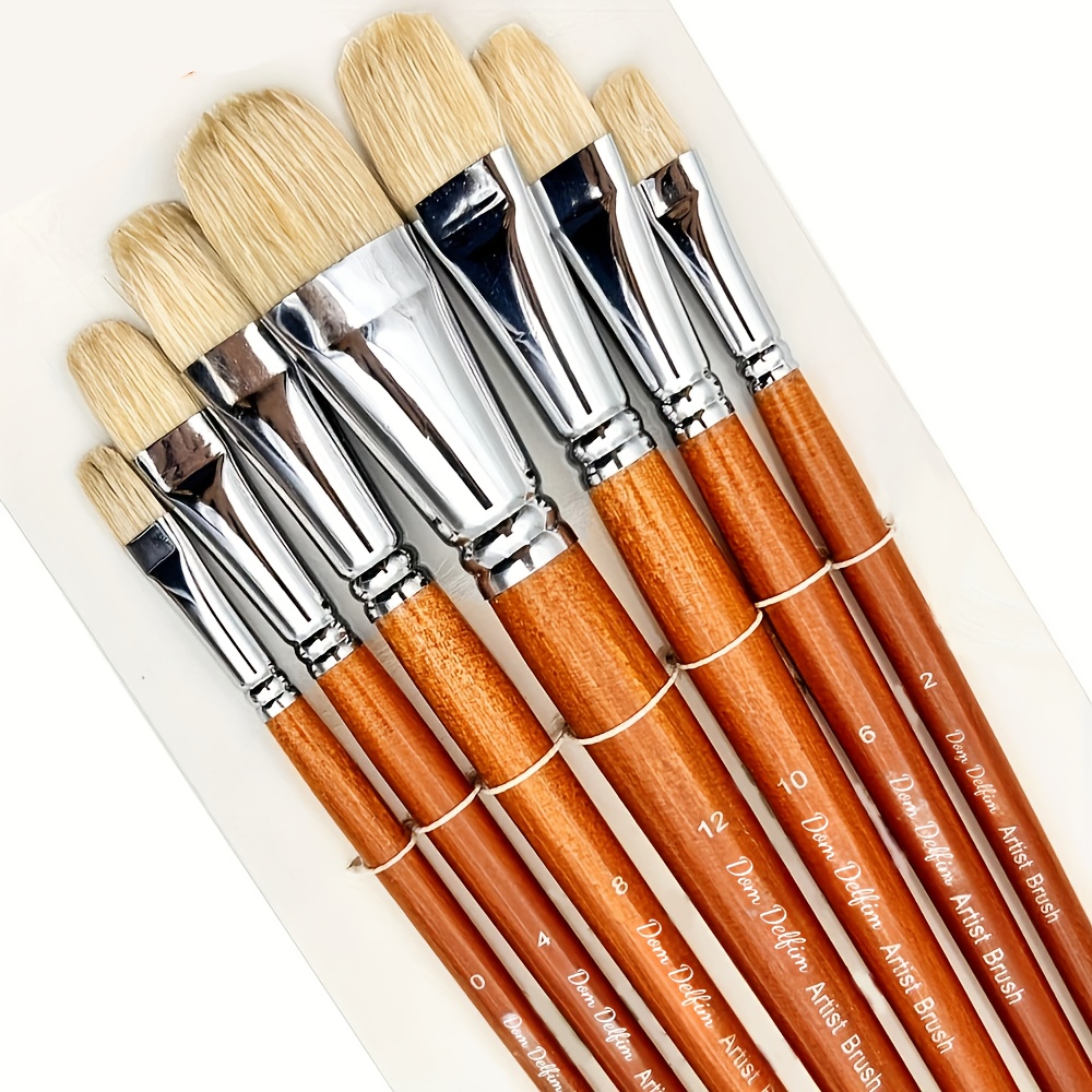 Temu – TEMU 7pcs Premium Bristle Paint Brushes Set, Professional Long Handled Artist Brushes For Acrylic And Oil Painting