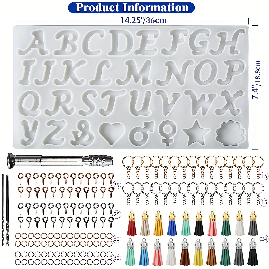 TEMU 168pcs Front Letter Resin Mold Kit, For Resin Casting Molds Diy, Letter And Decorative Epoxy Resin Mold Resin Keychain Making Set With 1