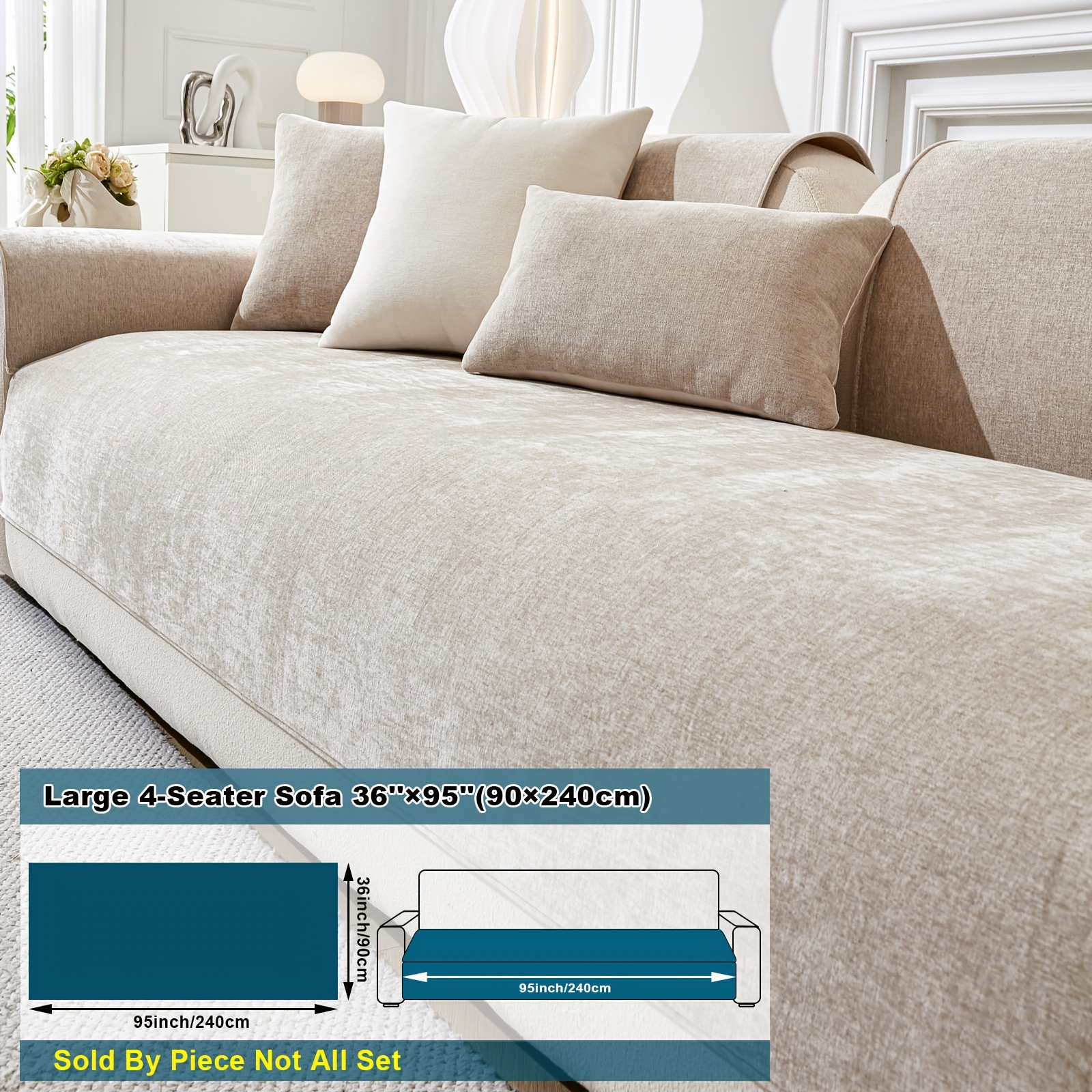 1pc Snowy / Chenille Sofa Cover Compatible For All Sofa Types (single/double/triple/) - Pet-friendly Fit Couch Protector, Machine-washable Cover For Sectional Sofas