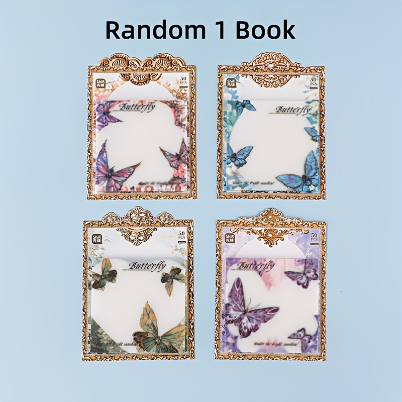 TEMU Bloc-notes adhésif à motif papillon à paillettes carrées de 50 pages, pour des notes et des messages, papier mémo, autocollants décoratifs pour