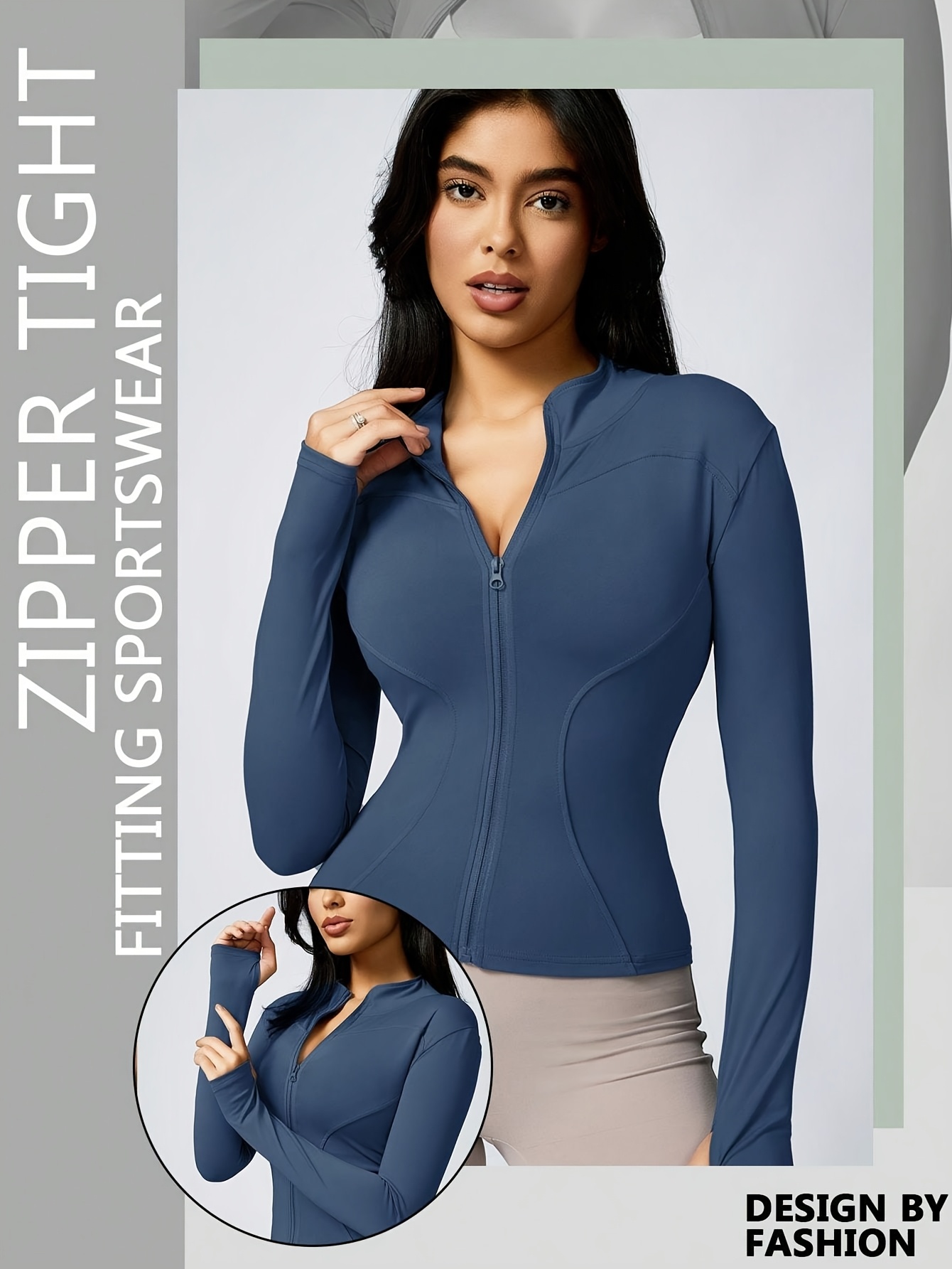 High-Elasticity Slim-Fit Yoga Top - Stand Collar Zipper Front Long Sleeve Workout Shirt, Peach Solid Color Non-See-Through Fabric for Yoga, Gym & Casual Wear, Machine Washable, Formfitting Design, Highelasticity Material