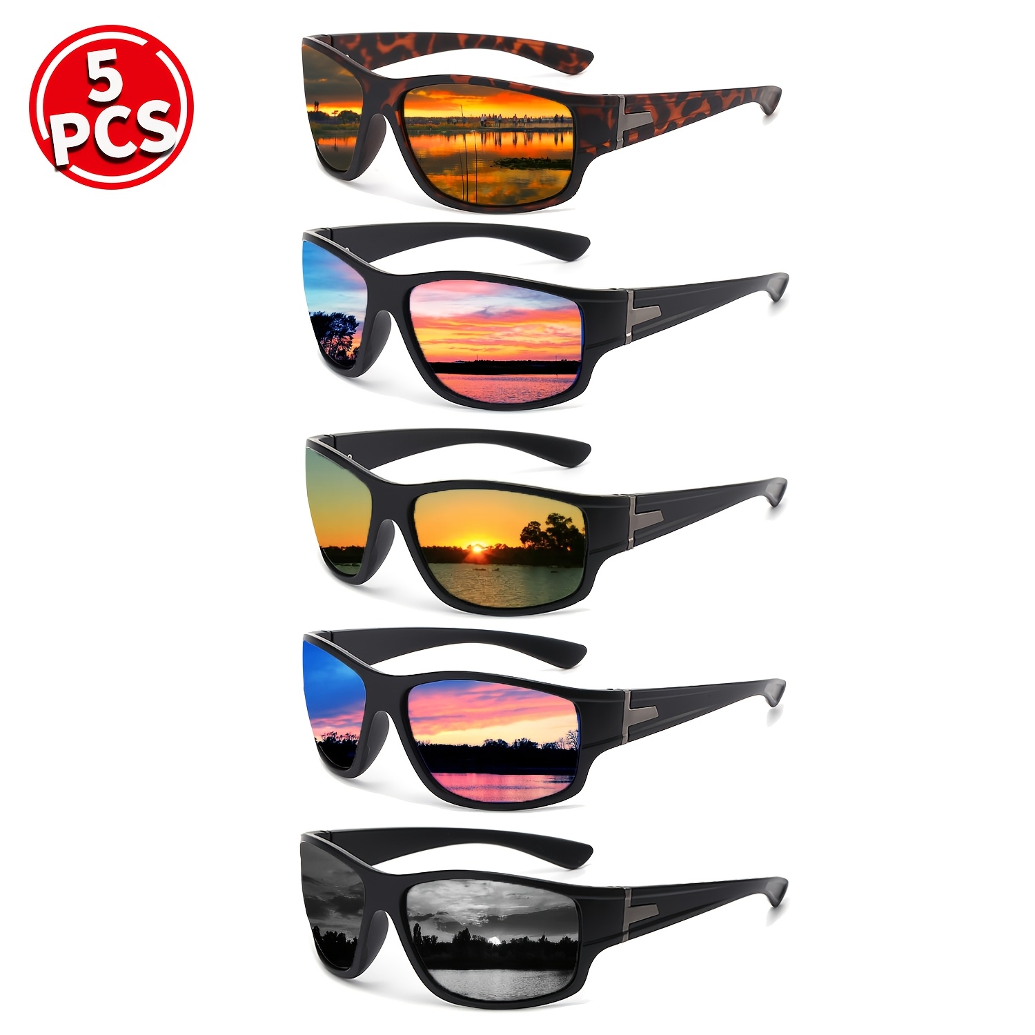 TEMU 5 Pairs Men's Fashion Polarized Glasses Sports Glasses Ultralight Pc Anti-uv Couple Wear-resistant Hd Reflective Lenses Activities Driving,