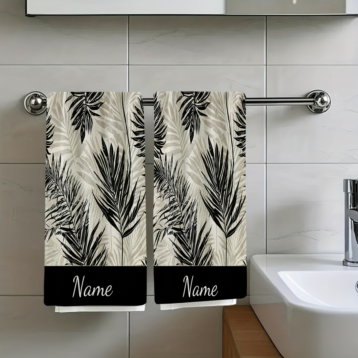 TEMU 2pcs, Black And White Pattern, Travel Essential Towel With Leaf Design, Customizable Text Towel, Name Customization Towel, Cartoon Anime Towel,