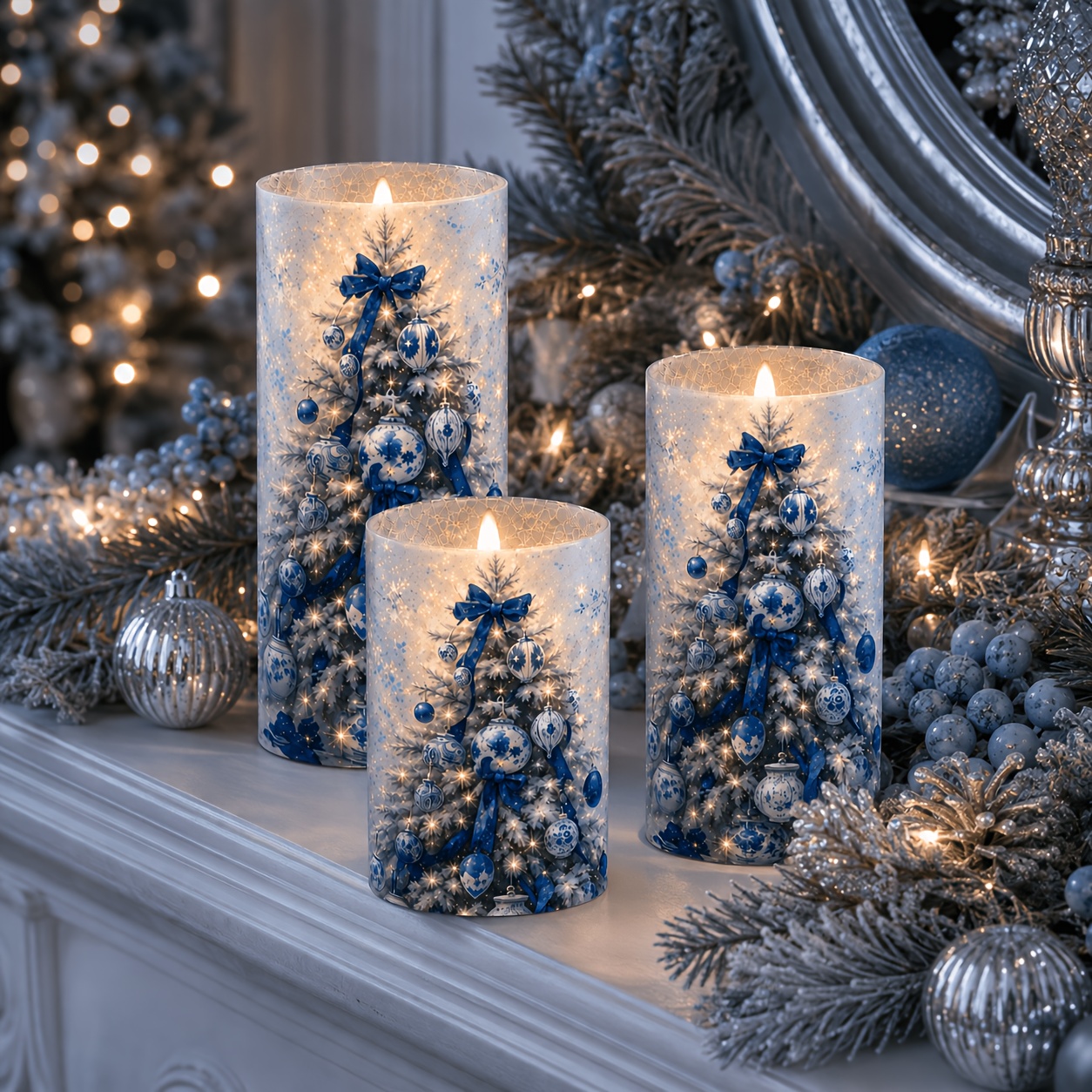 TEMU Set Of Christmas Led Flameless Candles, Flickering Pillar Candles With Christmas Tree Pattern, Unscented, Suitable For Halloween, Thanksgiving,