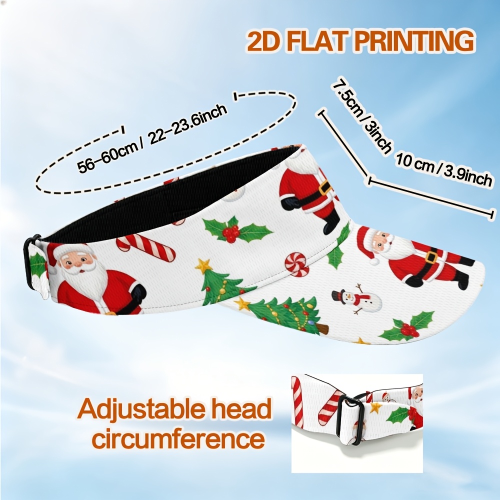 TEMU 1pc Cartoon Santa Christmas Elements Pattern Graphic Adjustable Sun Visor Hat Wide Brim Spring Leisure Hat For Daily Casual, Outdoor Activities,