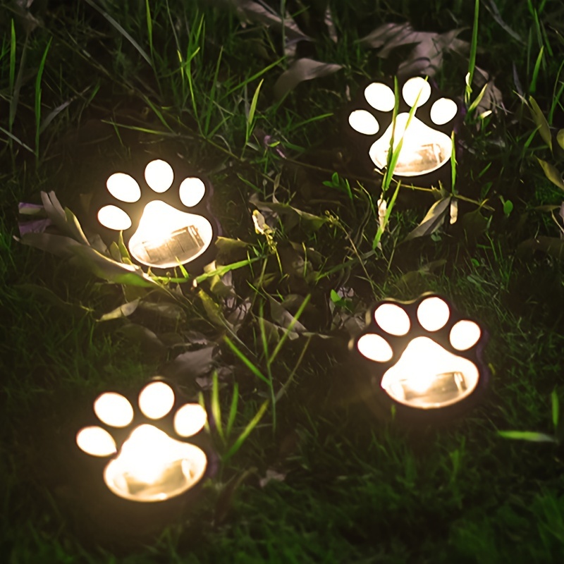 four led dog paw print solar lights 4pcs set for dogs cats puppies animal garden paw lights suitable for   lawns courtyards outdoor decoration
