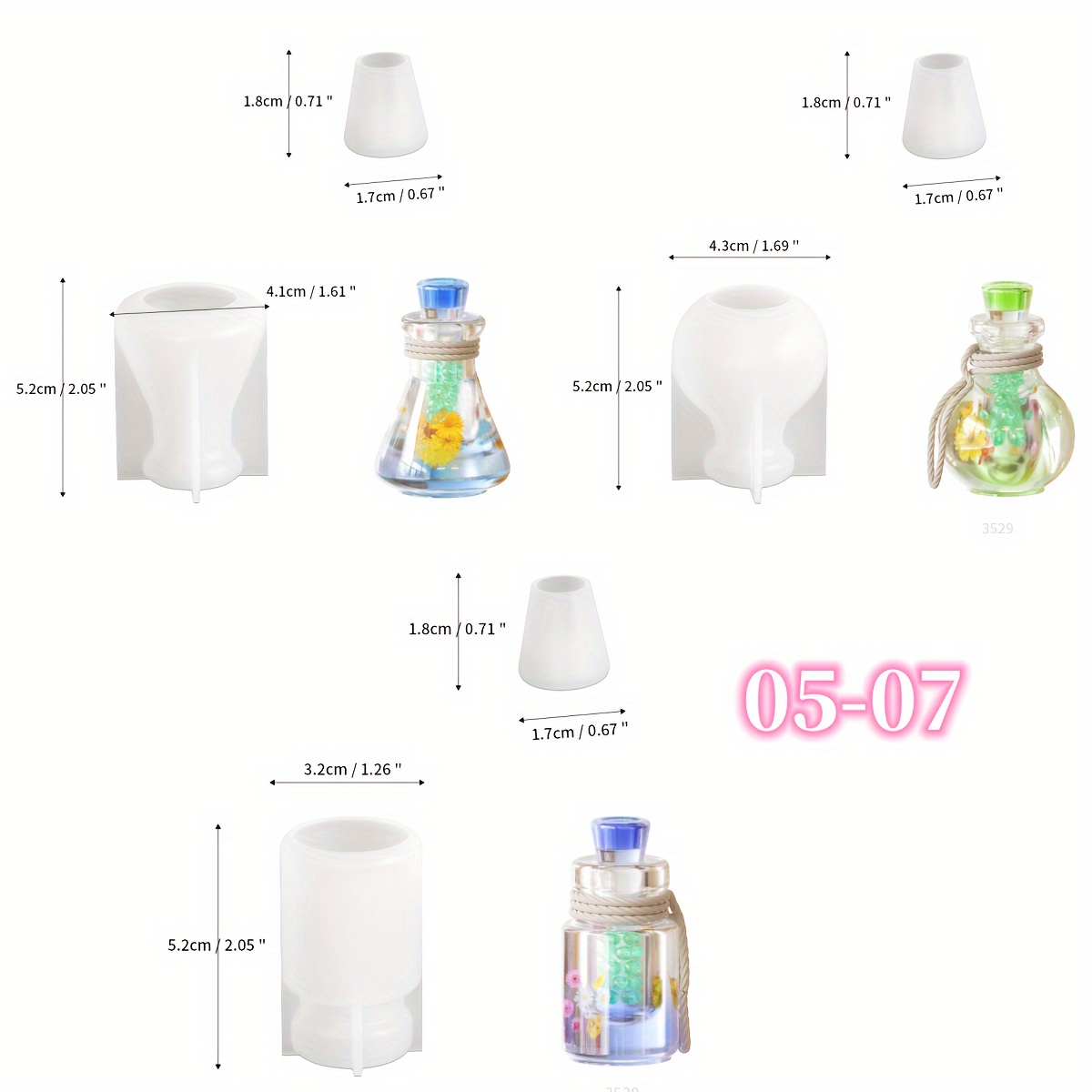 TEMU Conjunto de 3 piezas/4 piezas Molde de Silicona para Botella Pequeña y Tapón, Molde de Silicona para Botellas , Botella de con Luz Nocturna ,