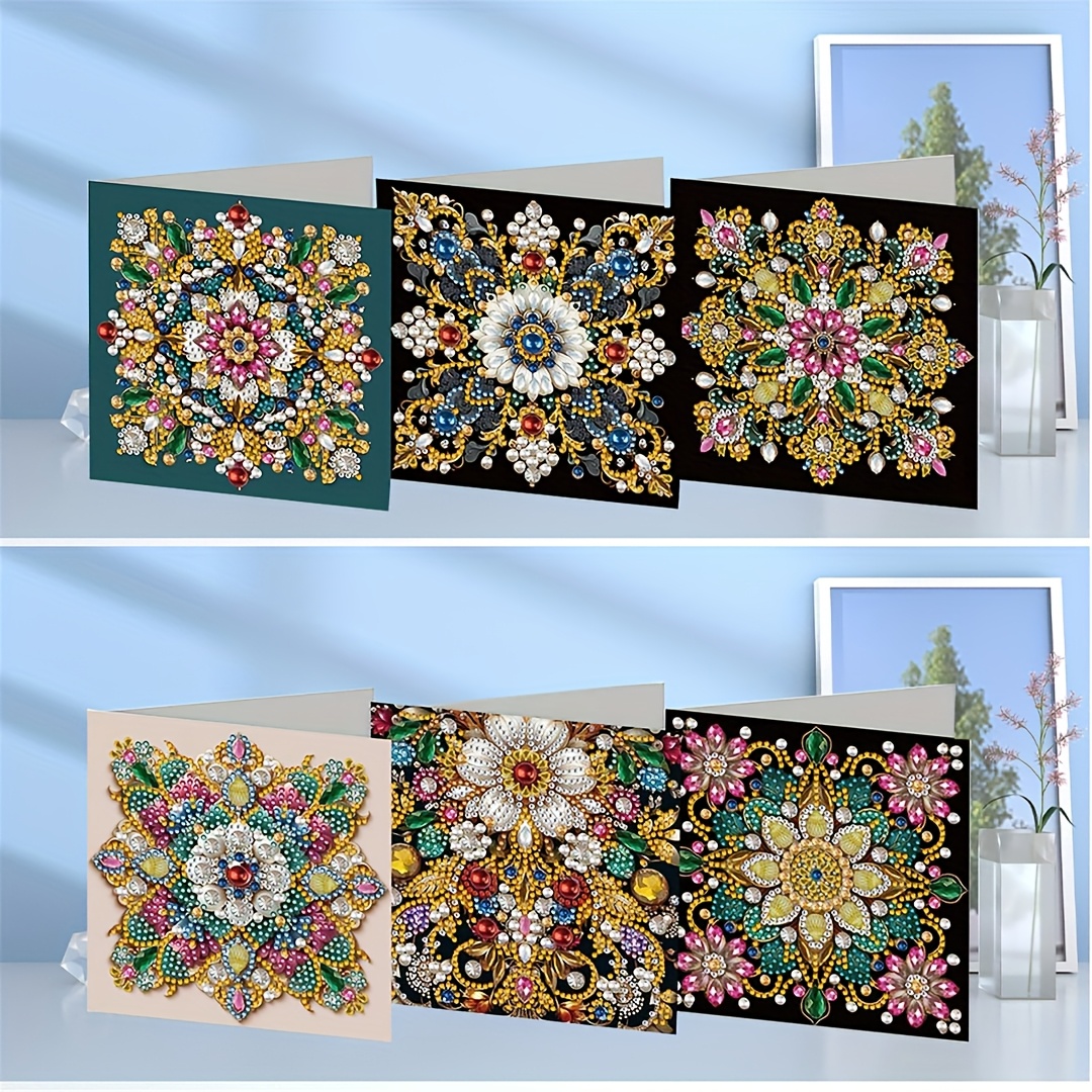 TEMU Diamond Painting - 6pcs Greeting Card Set - Various Designs For Christmas Cards, Wishing Merry Christmas With Round Irregular Diamonds, Handmade