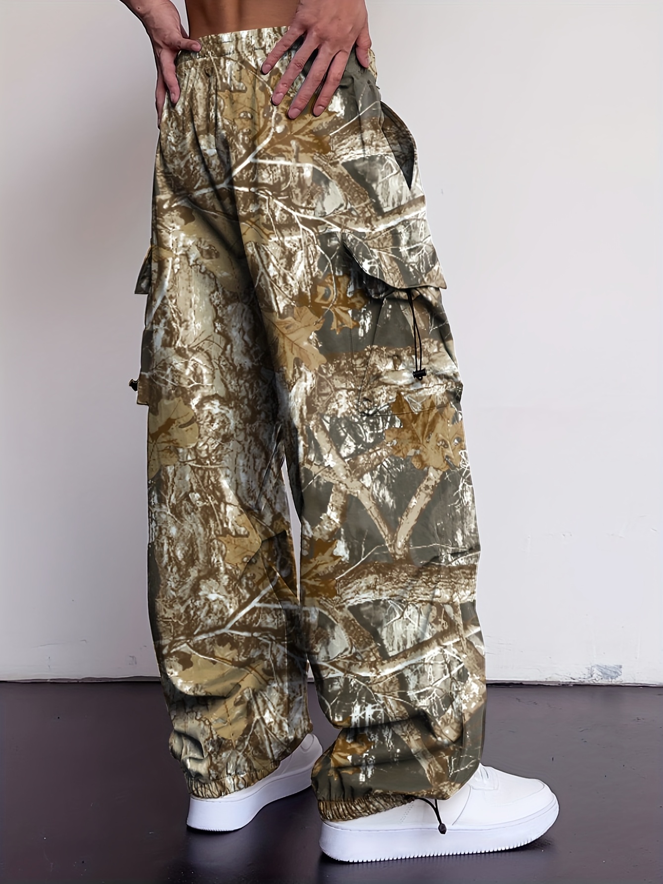 men's y2k leaf camo print cargo pants multi flap pockets - Temu
