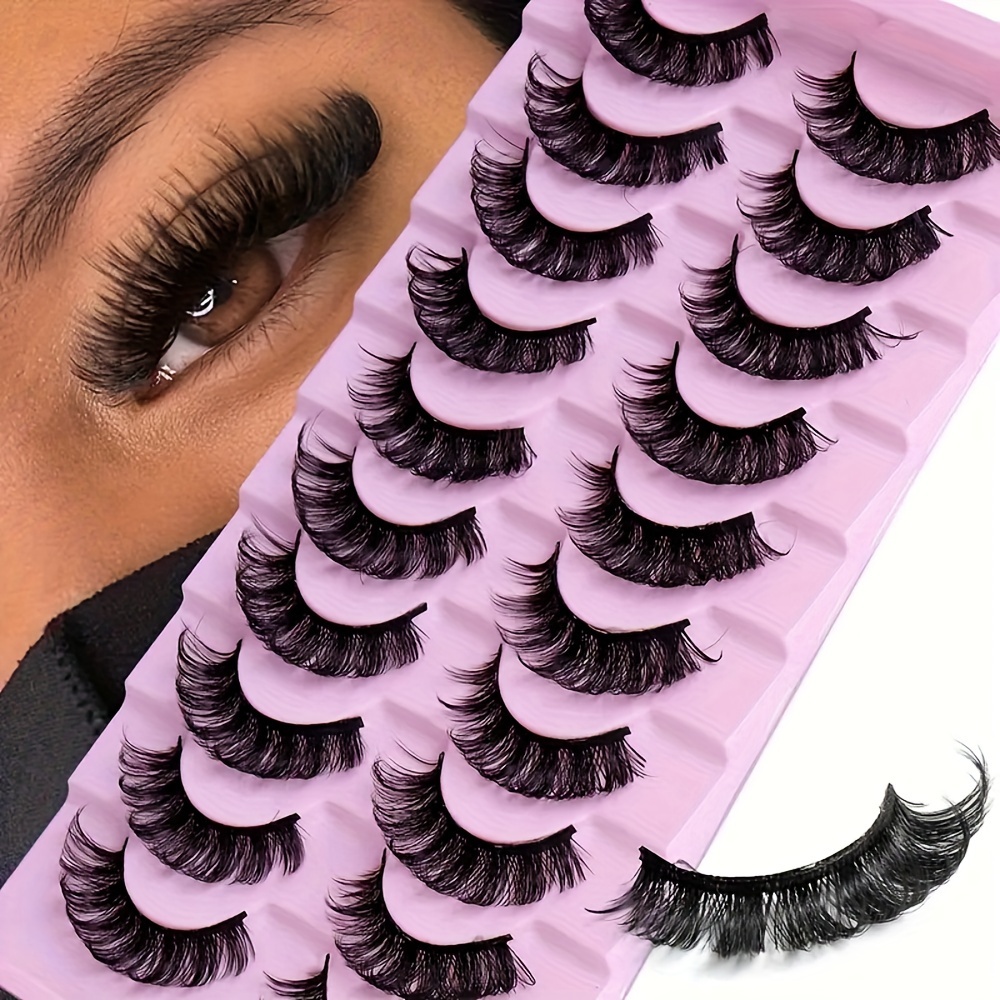 

10 Pairs Dramatic Volume Russian Strip False Eyelashes, Hypoallergenic Thick Curly Lashes, Extension For Natural Look - Stage, Party & Festival Use