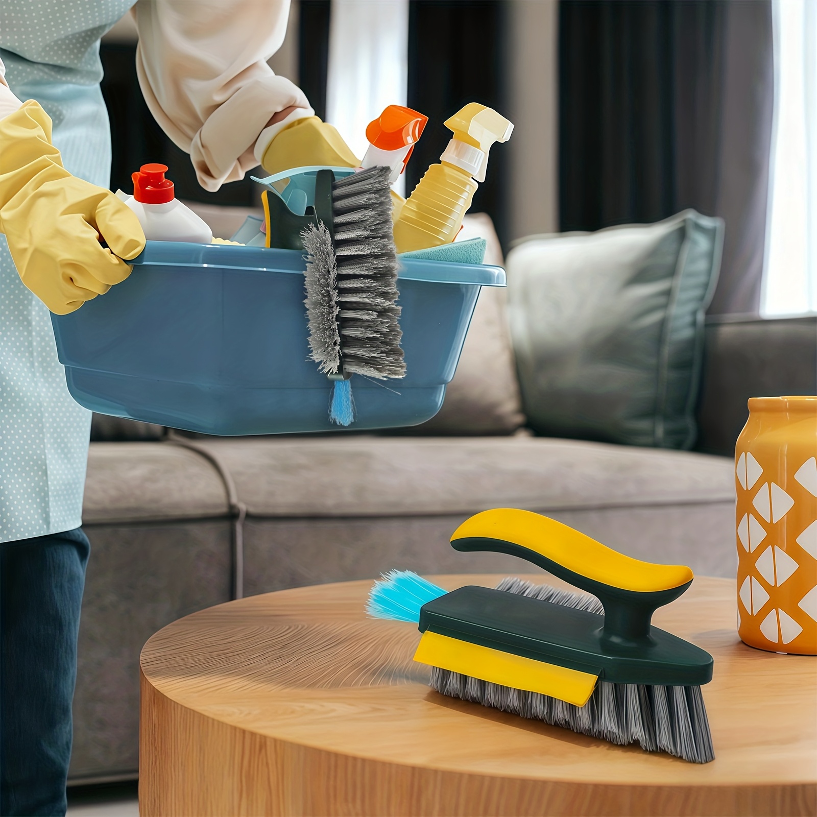 a versatile cleaning brush that can tight spaces   removes stains features bristles   sides is designed for   and is   portable and sturdy making it   cleaning bathrooms kitchens and living rooms Product details 7