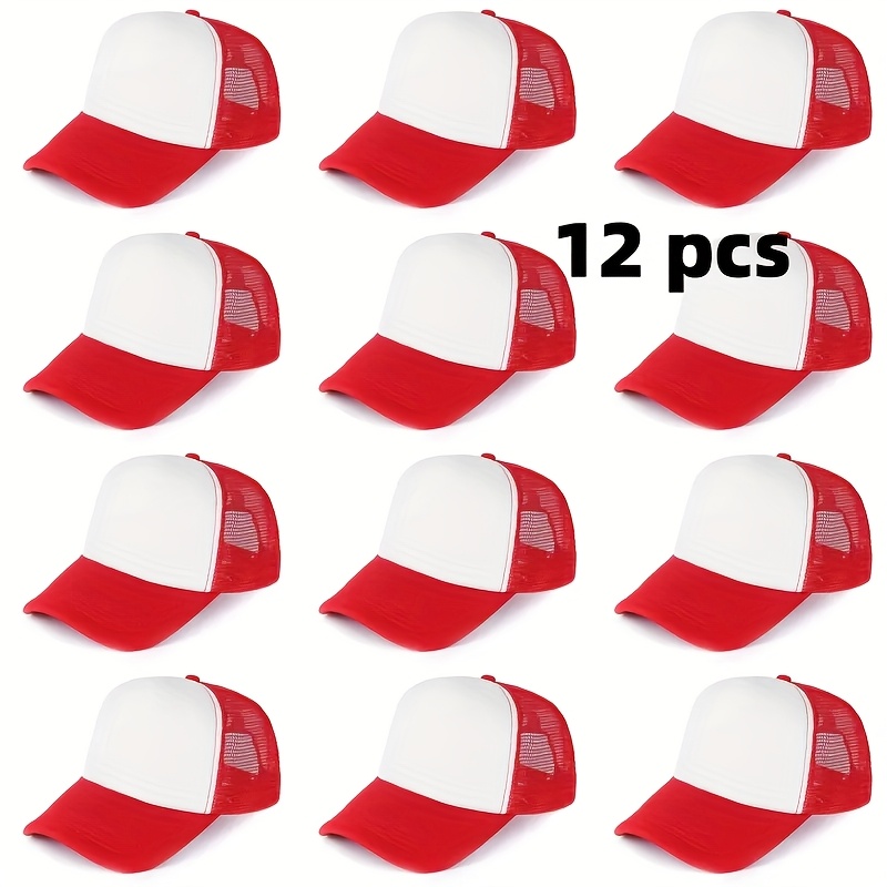 12pcs Customizable Unisex Trucker Hats, Breathable Mesh Baseball Caps