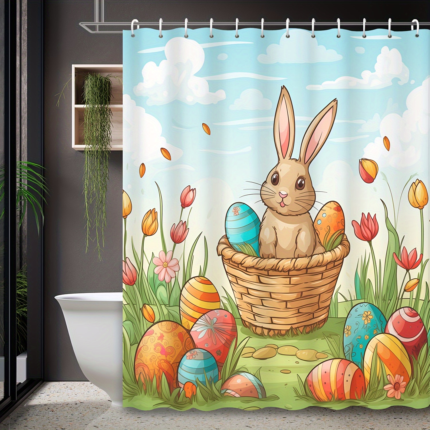 Easter Bunny Egg Printed Shower Curtain Waterproof Shower - Temu