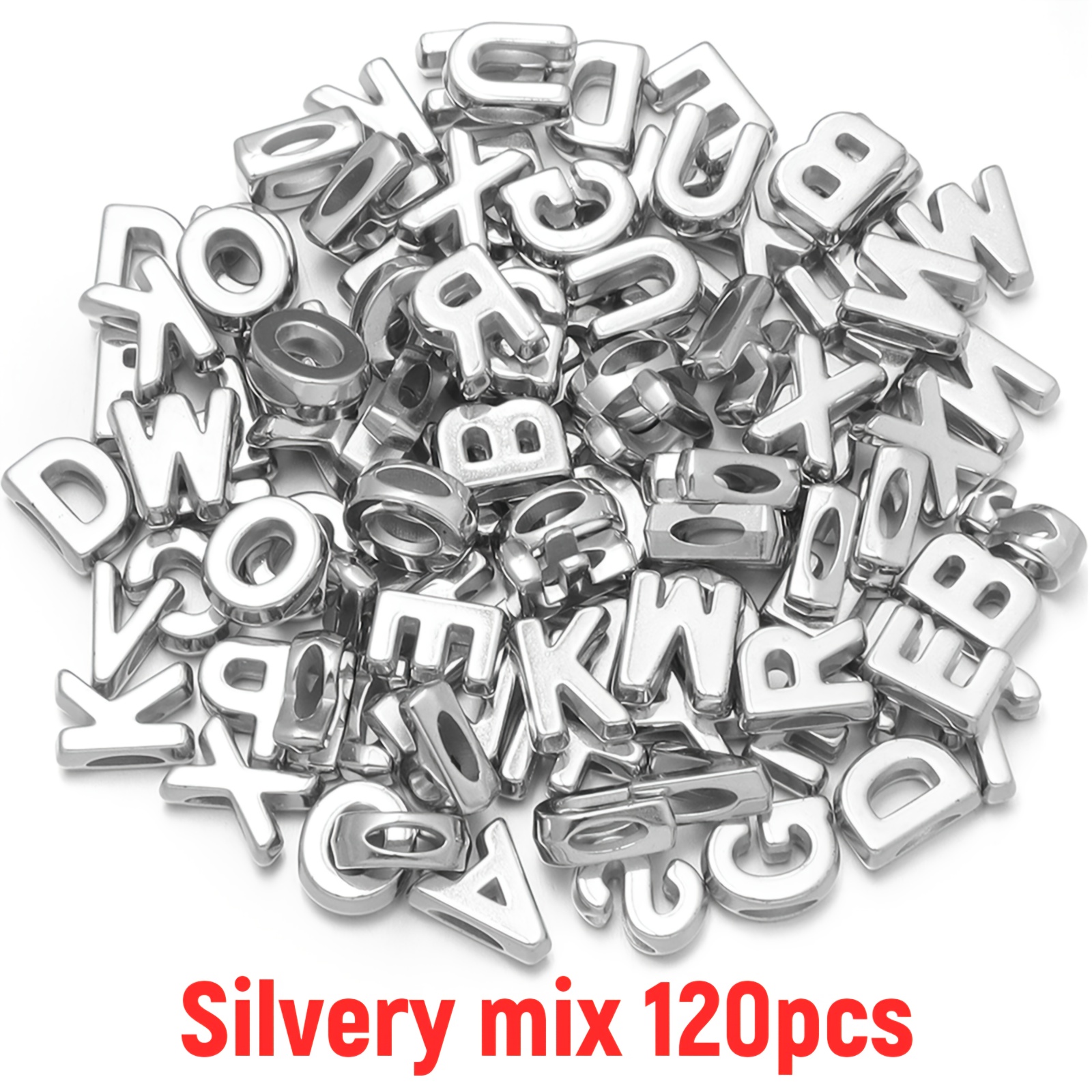 TEMU 120pcs 12Mm Perles Acryliques Dorées et Argentées avec Lettres Anglaises Aléatoires, Perles de Fil Faites Main pour la Fabrication de Bijoux,