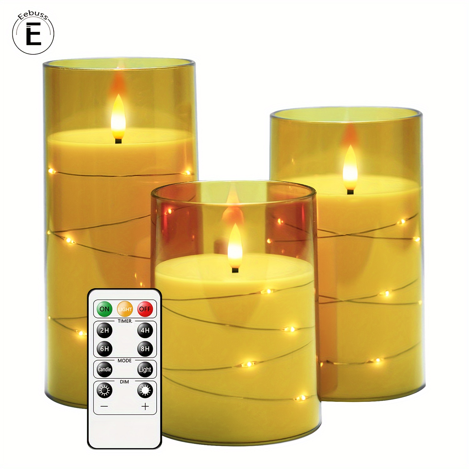 Ensemble de bougies sans flamme en verre gris de 3 pièces (D: 3 « X H: 4 «  / 5 « / 6 », Bougie vacillante à piles, Bougie à pilier LED en cire  véritable, avec 10 touches Contr à distance