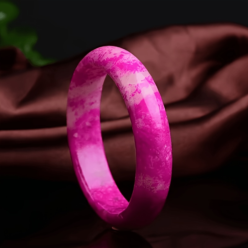Bohemian Natural Stone Cherry Blossom Pink Flat Bar Bangle Bracelet