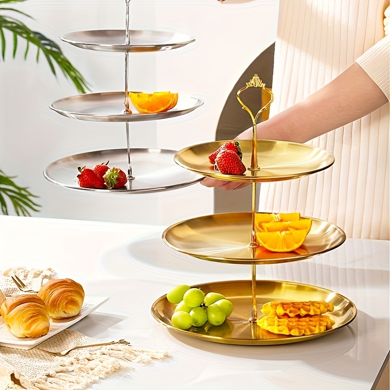 

1pc, Three-layer Stainless Steel Cake Tray, Cake, Snack Plate, Birthday, Wedding Party Dessert Stand, Table Dessert Display Stand, Cold Meal Tea Break Table, Afternoon Tea, Snack Rack
