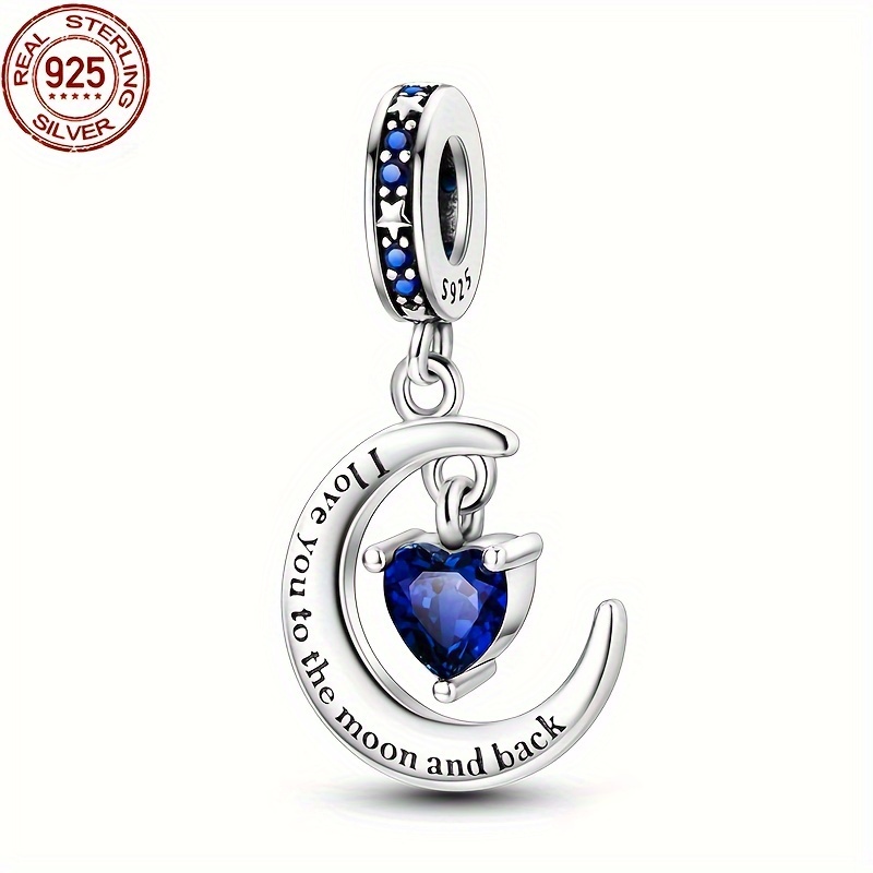 

925 Sterling And Heart Charm Pendant With Blue Cubic Zirconia, Hypoallergenic Handcrafted Jewelry Accessory For 3mm Bracelets, Perfect Gift For Birthday, Valentine's Day - 4g