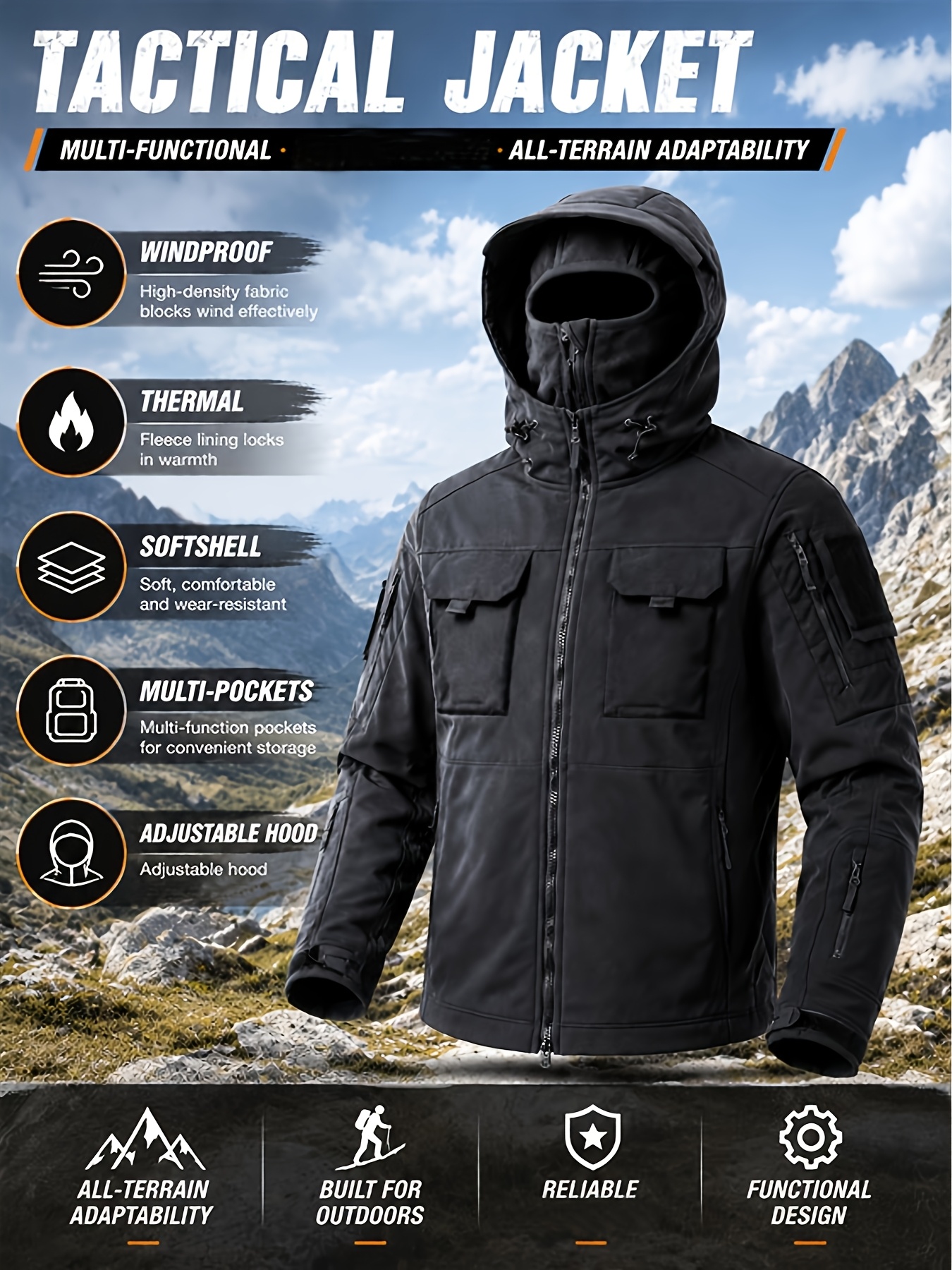 Men's Color-Block Multi-Pocket Hooded Soft Shell Jacket