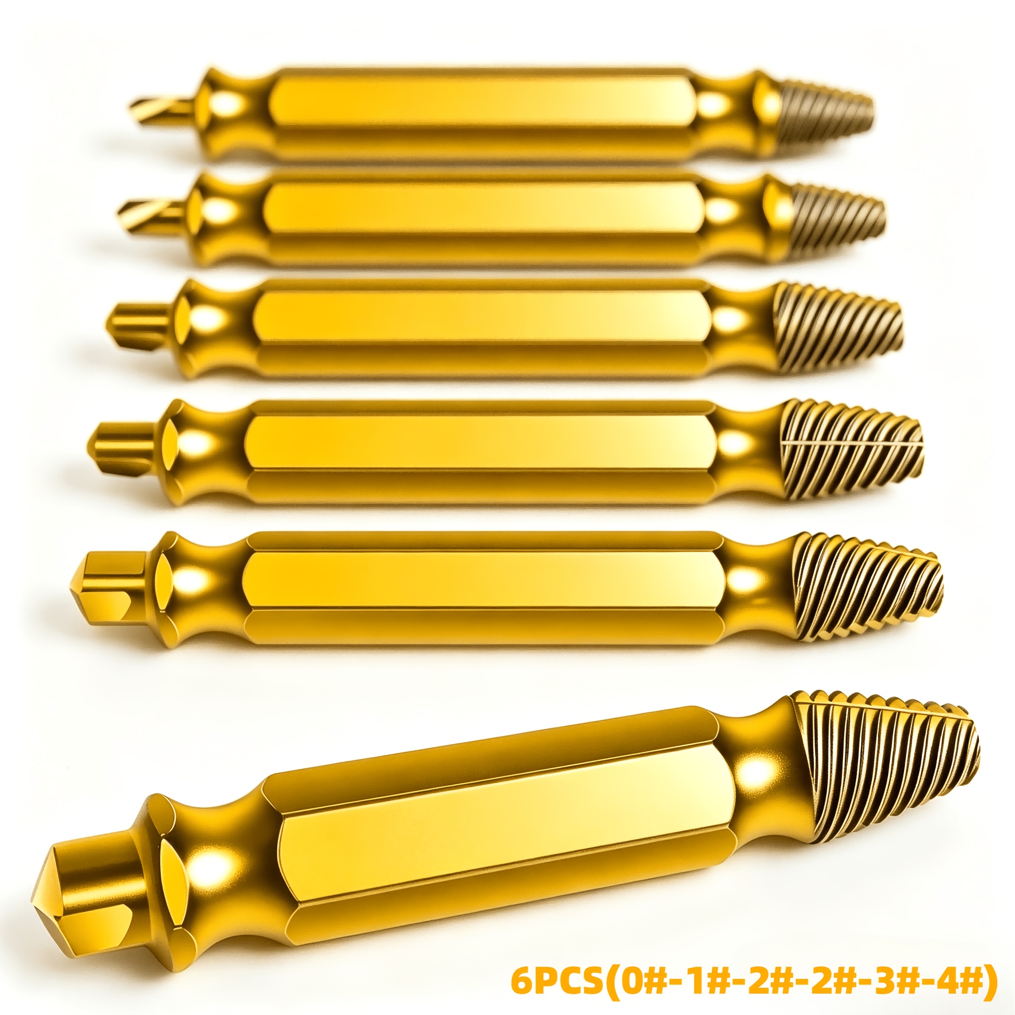 TEMU 6pcs Titanium Coated Damaged Screw Extractor Set, Speed Drill Bits, Extractors, Drill Bit Set, Removal Tool, Broken, Stripped Screws, Removers