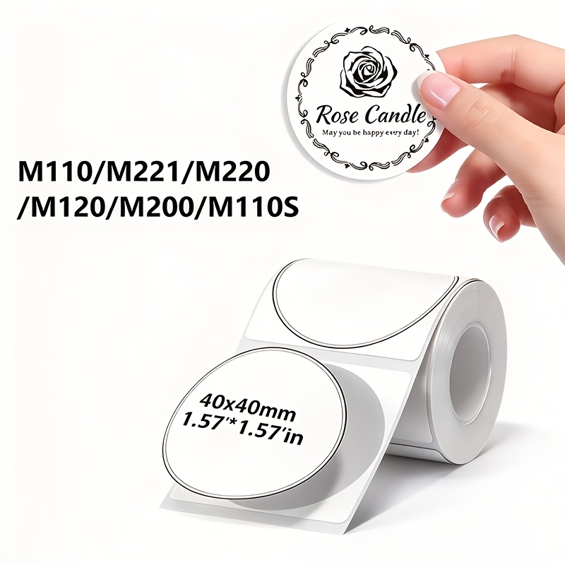 Image of 1 Roll Of White Round Stickers, 40*40mm, Compatible With /m110/m120/m150/m220/m221 Label Printers, 180 Labels/roll, For Barcode/address/shipping/commercial/home Use. Printer Not Included
