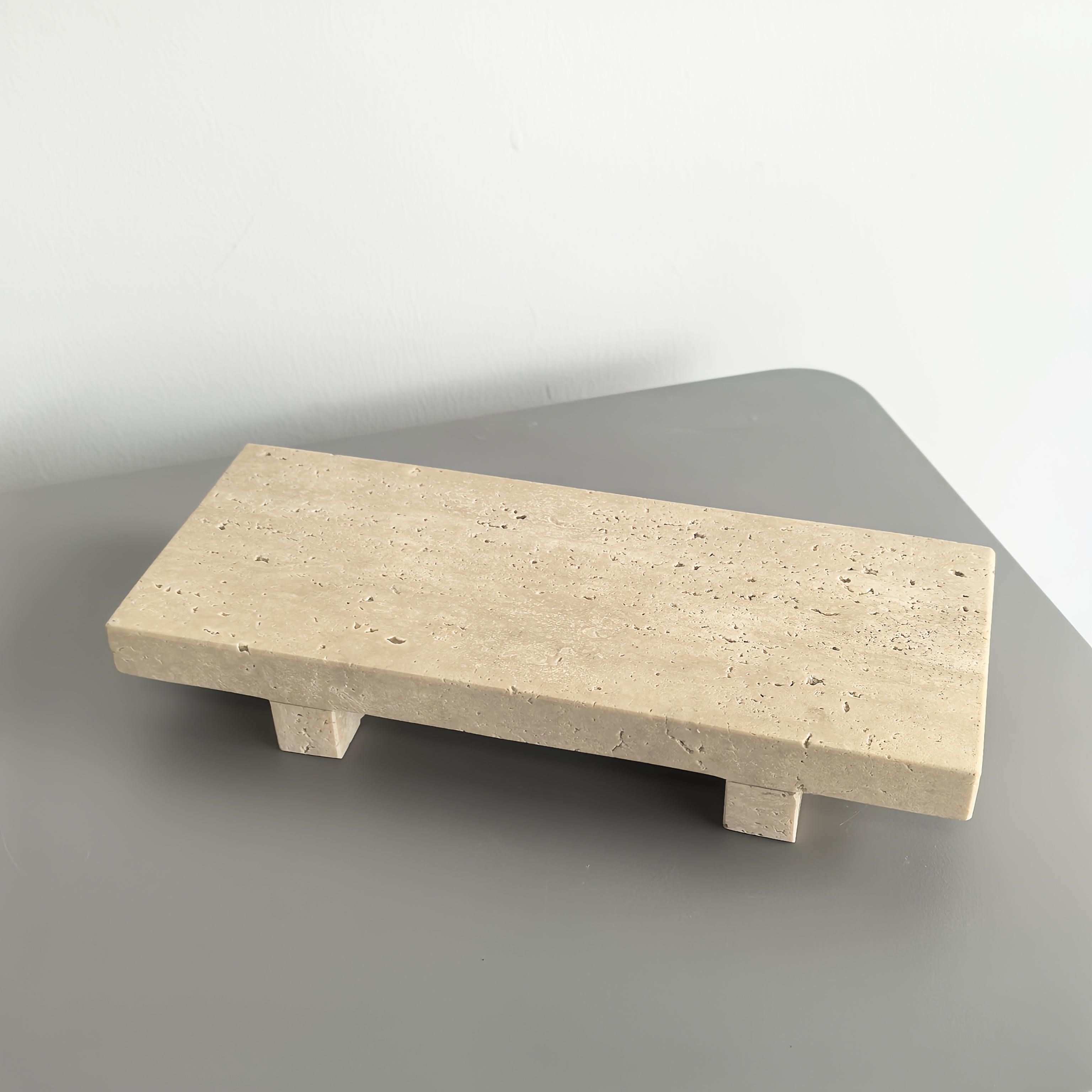 TEMU Plateau en marbre naturel, plateau à bijoux rectangulaire, plateau à double pied, plateau pour montres/verres/clés, rangement décoratif en de