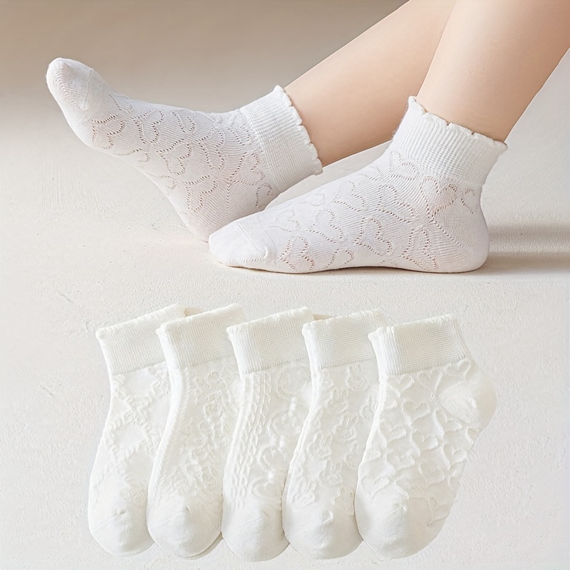 5 Pairs Of Girls Spring And Summer Thin Princess Mid-calf Socks Breathable Mesh 's Socks