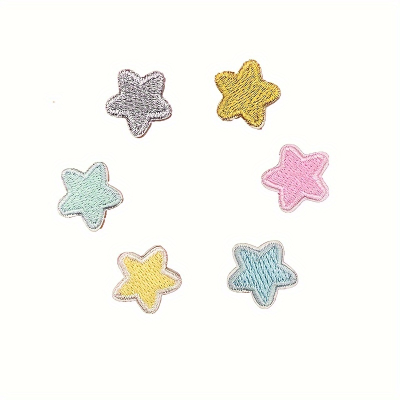 6-Piece Set Embroidered Star Patches, Self-Adhesive Cloth Appliques For Diy Decorating, Sewing &amp; Knitting Supplies - Mixed Colors