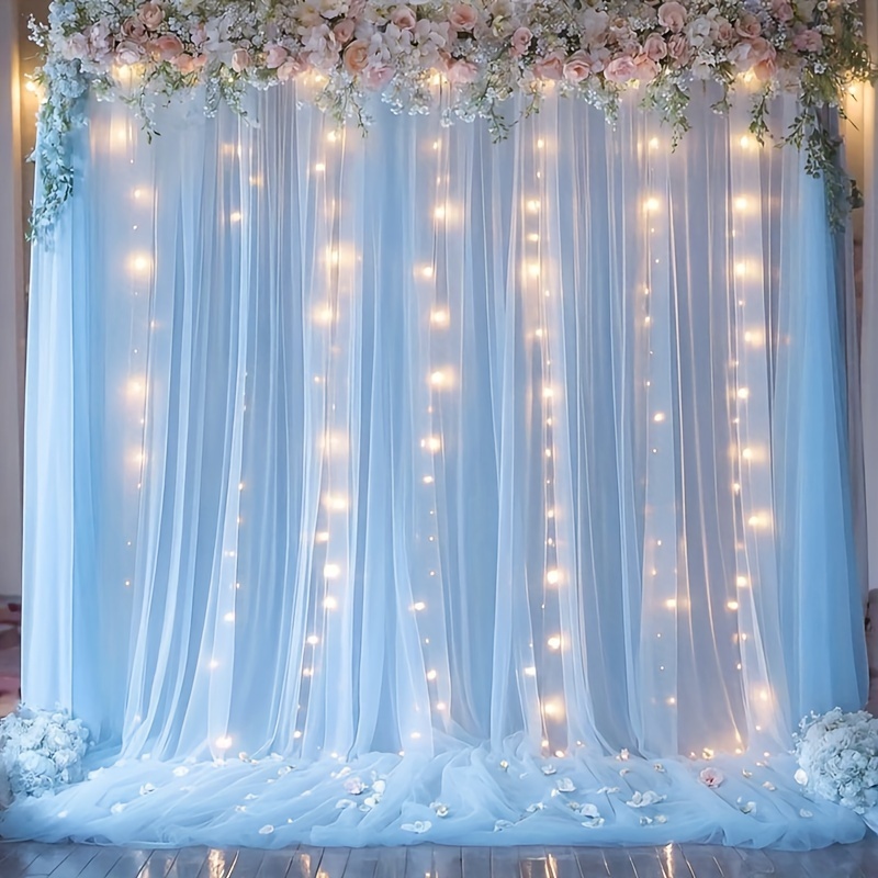 

Set, 9.84ft X 7.05ft Sheer Backdrop Curtains With Lights For Baby Shower, Wedding, Bridal Shower, Party Decor, Bachelor Party, Photobooth Props, Decor, Home Decorative Hanging Decoration