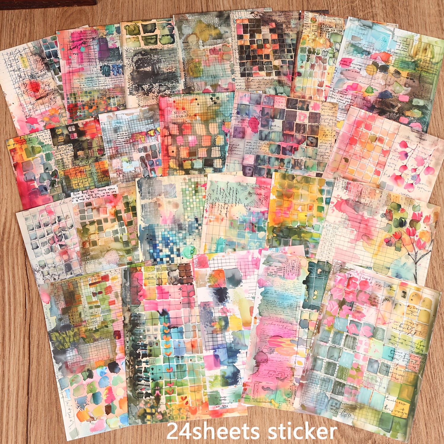 TEMU 24sheets Non-repeating Patterns Graffiti Block Color Palette Self-adhesive Aesthetic Sticker, , Arts Background Decoration Decals, For Collage