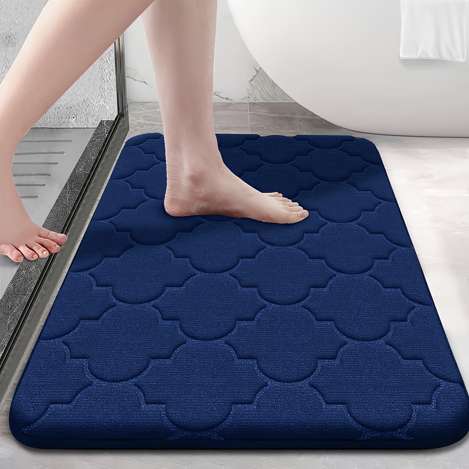 

Water-resistant Geometric Braided Flannel Bath Rug - Low Pile, Woven Oval Bathroom Mat With Rubber Backing, Quick-dry, Non-slip, Anti-fall, Absorbent Polyester Bath Rug For Home Decor