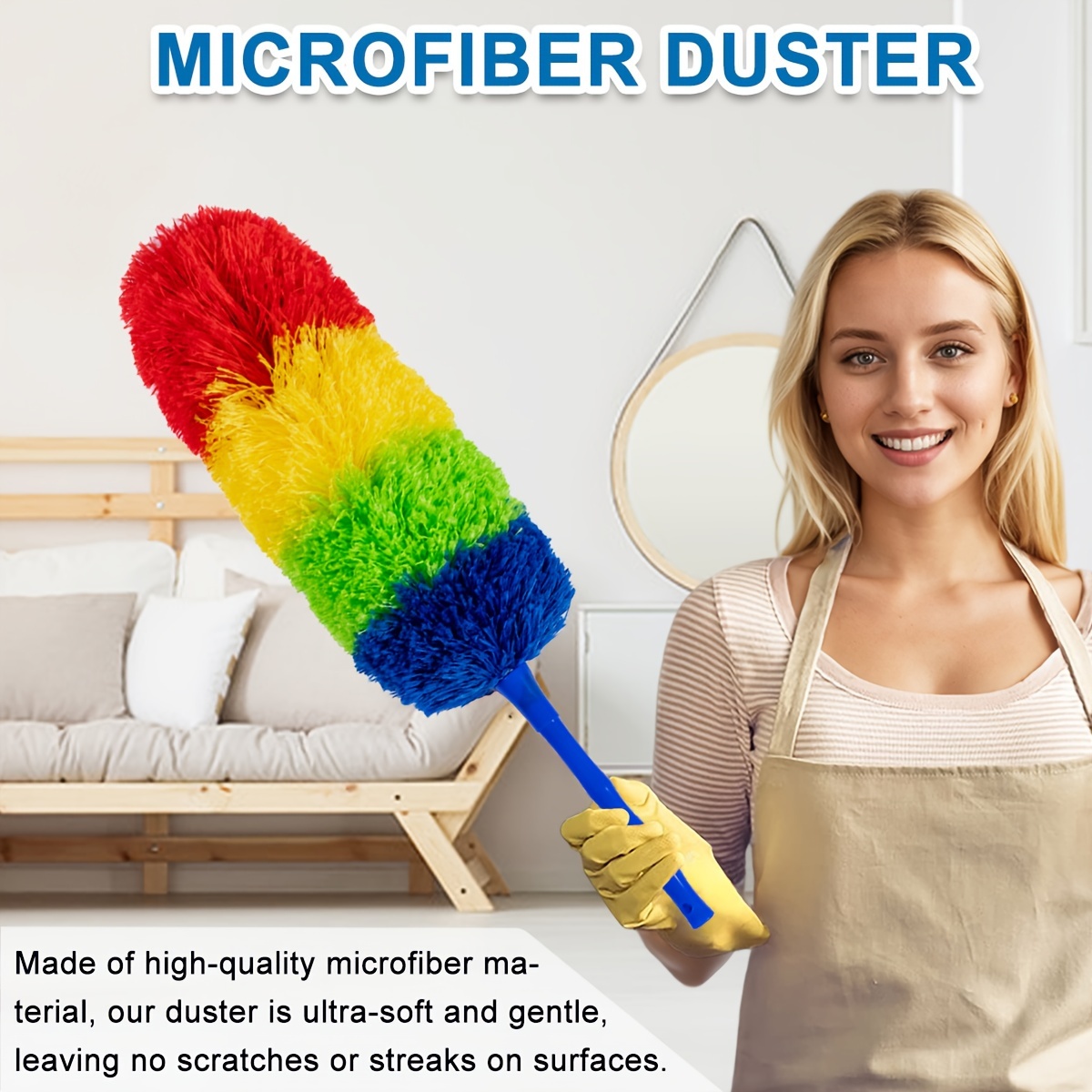 

1pc Rainbow Microfiber Duster, 22-inch Reusable Washable Cleaner For Home, Office, Car - No Electricity Needed, Ideal For Living Room, Bedroom Furniture, Clothes, Bedding