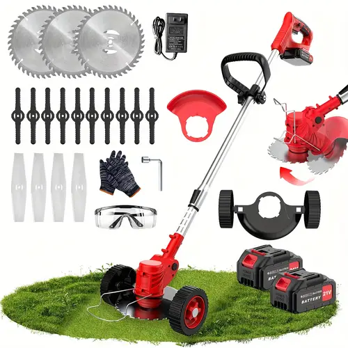 3 in 1 wireless weeder mower and grass trimmer electric pruner edging machine shrub cutter with adjustable height and rotating head 2 high capacity batteries and lightweight design for and patios