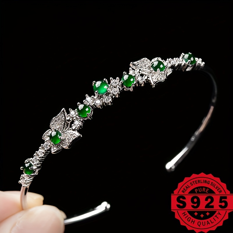 925 Silver Natural Stone Ice Full Green Bracelet - DIY Jewelry