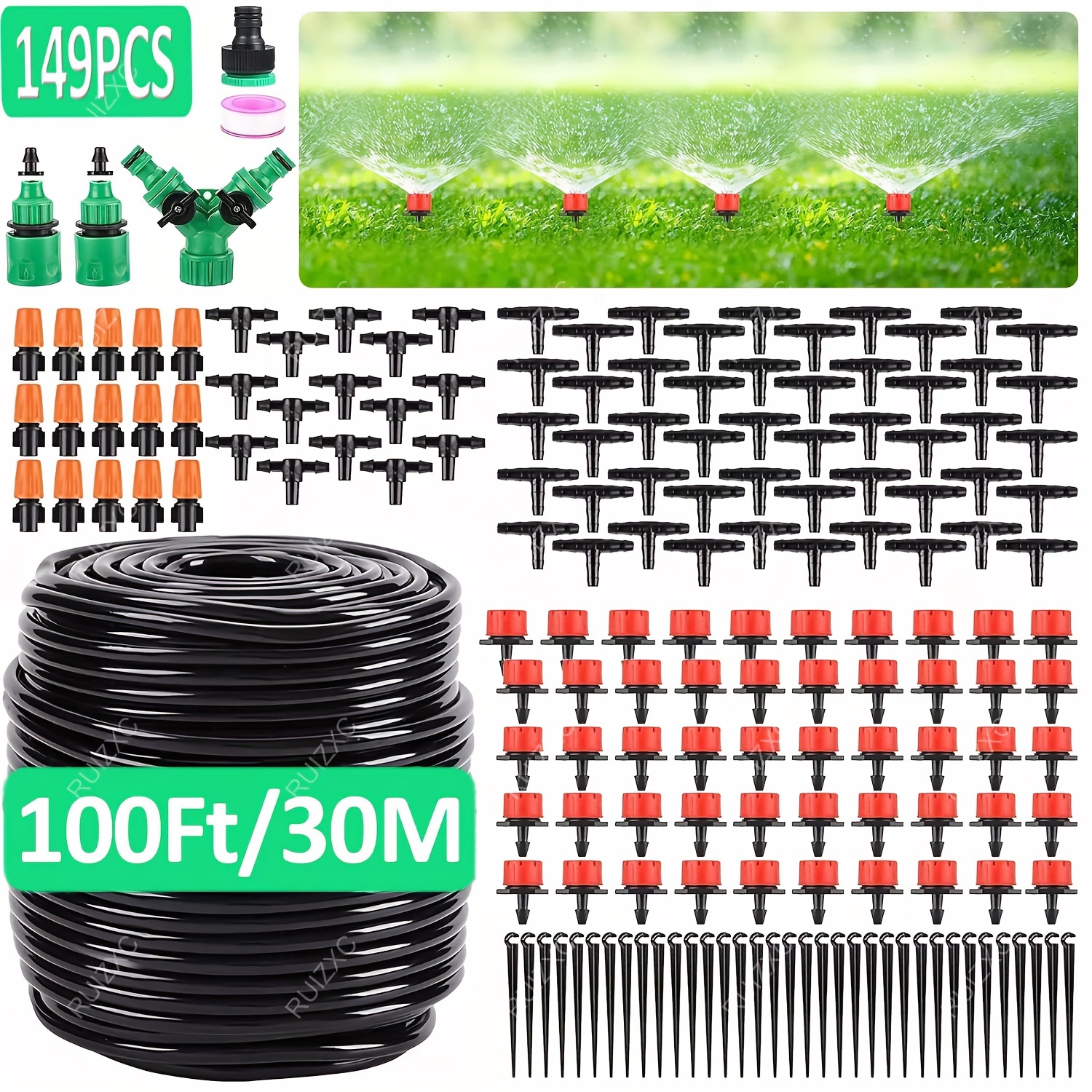 

100ft Drip Irrigation System Garden Plant Self Watering Hose Micro Sprinkler Kit