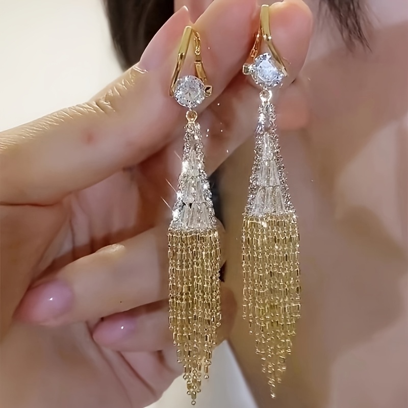 1 pair of heavy duty long tassel earrings with rhombus synthetic synthetic zirconia bridal earrings for womens wedding pendants suitable for dance parties or beauty pageants Product details 6