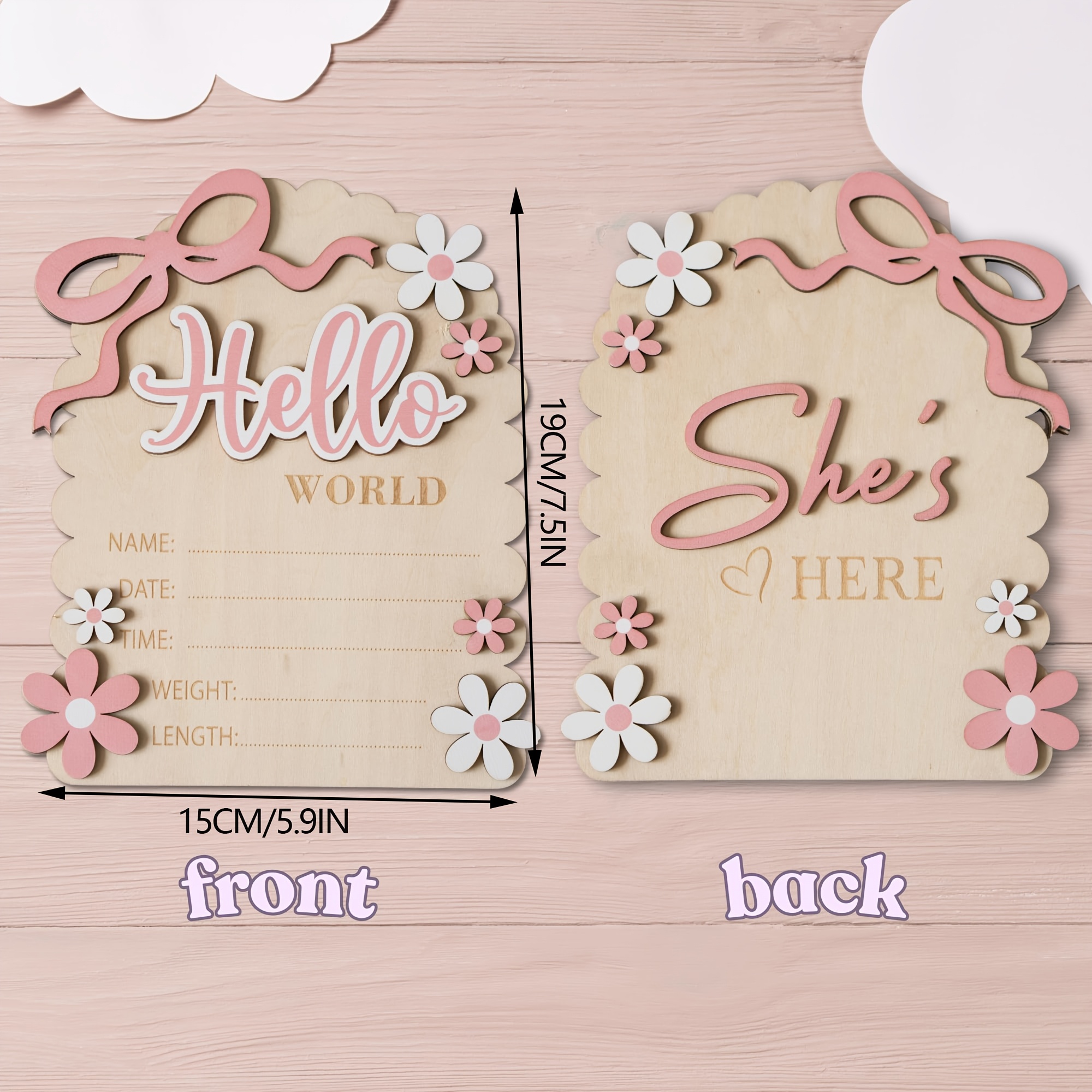 Image of 3d Hello World Newborn Welcome Sign, Here Card, Creative Baby Announcement Board, Newborn Photography Prop Daisy Double-sided Sign
