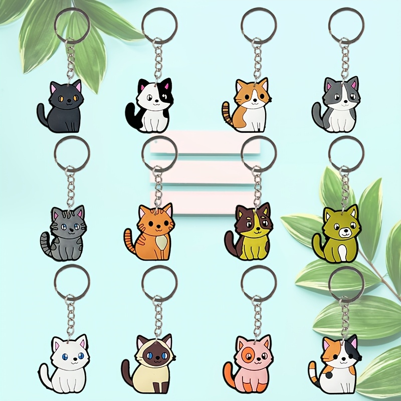 

Whiskerwonders 12-pack Cute Cat Keychains, Metal & Pvc Animal-themed Oval Charms With Split Ring, Universal Gift For All , Party Favors And Bag Decor Accessories