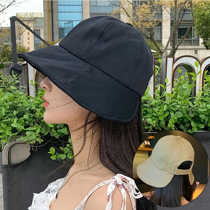 

Wide Brim Sun Hat For Women, Summer Outdoor Ponytail Bucket Hat, Foldable Portable Fashion Fisherman Cap With Frilled Edges, Breathable & Ultraviolet-proof, Travel Beach Photography Accessory