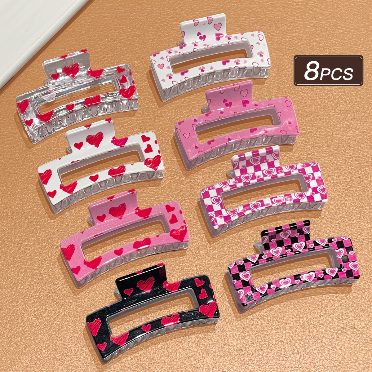 E-shop 8er-Pack Damenmode, und elegant, süß, Valentinstags-Haar-Accessoires, Herzmuster, mittelgroße Haarspange, geeignet für Feiertagsfeiern,