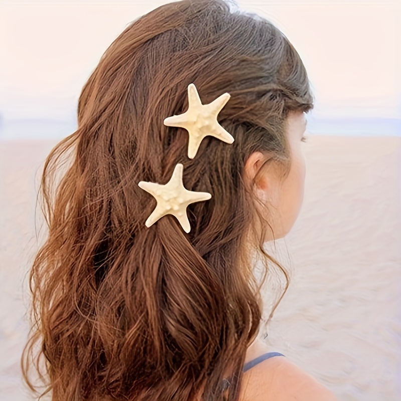 

Chic Ocean-inspired Hair Clip Set - Starfish, Conch & Shell Designs | Sweet Resin Clips For Stylish Side & Bangs Hold