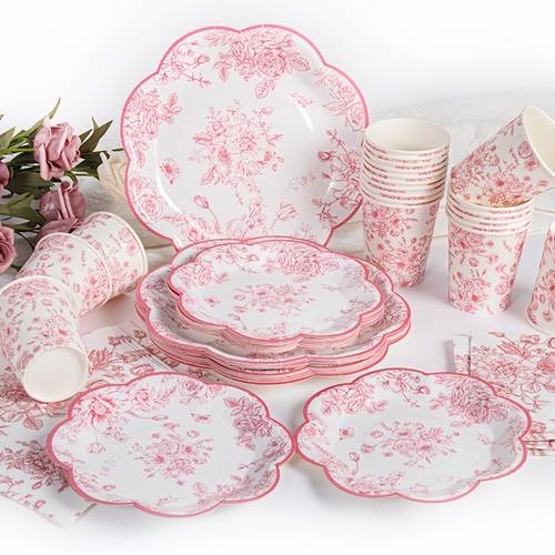 juego de 120 platos de encaje con peonías rosas, que vajilla desechable como platos , platos de , tazas y servilletas, para de , , fiestas de té de temáticas de , decoraciones para fiestas, artículos para