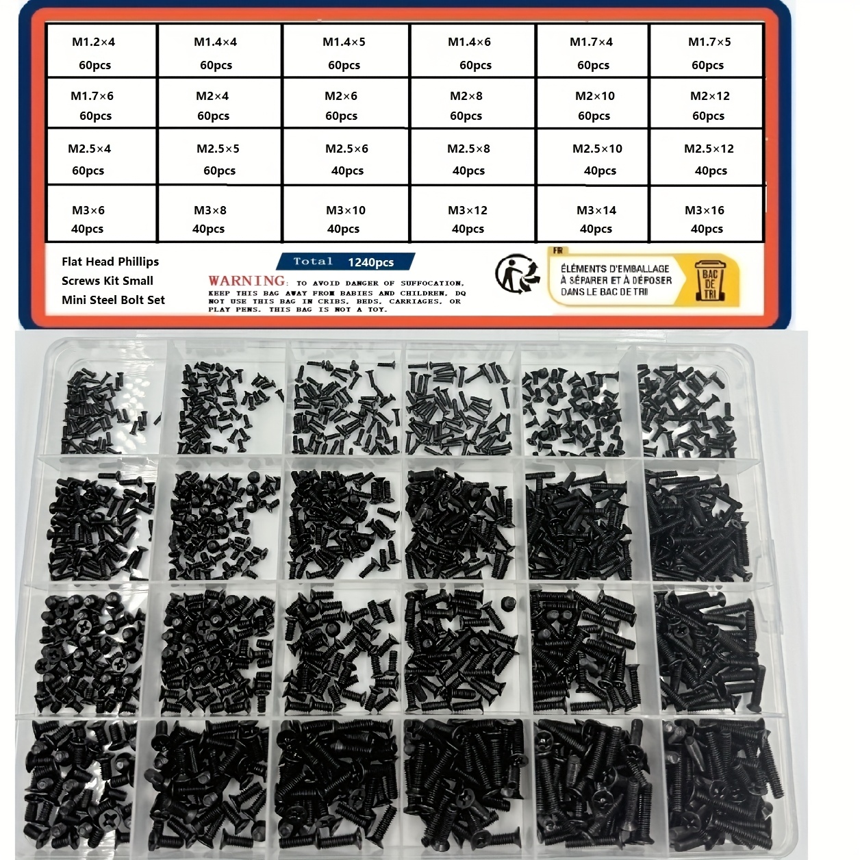 Image of 600pcs / 1240pcs Small Precision Screw Set Including M1.2/m1.4/m1.7//m2.5/m3.0 Metric Sizes - Black Torx/ Screws And Hex Wrench, Suitable For Electronic Repair, Smartphones, Laptops, Toys