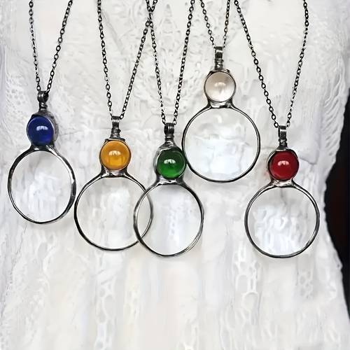 1 metal circular magnifying glass pendant reader reading magnifying glass pendant sweater chain pendant lens pendant necklace fashion mothers day gift jewelry decoration