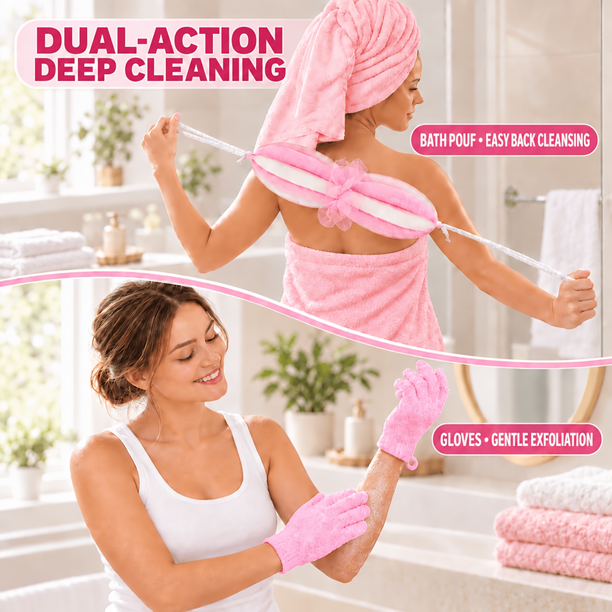2pcs Bath Set: Exfoliating Glove and Loofah Combination