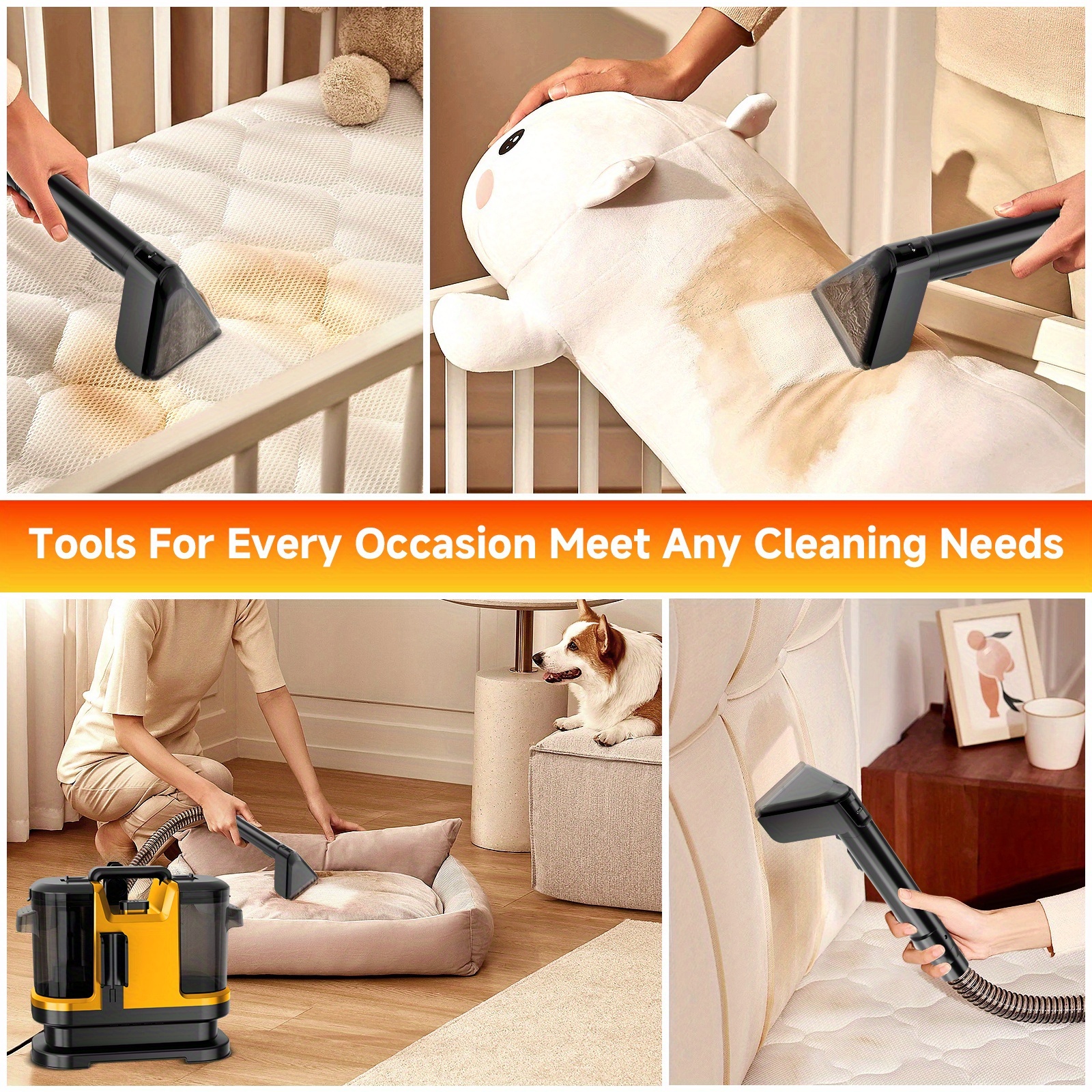 35kpa durable upholstery cleaner machine portable carpet upholstery spot cleaner with dual size brush blow and suction   resin body 5 7m length 120v operating voltage Product details 11